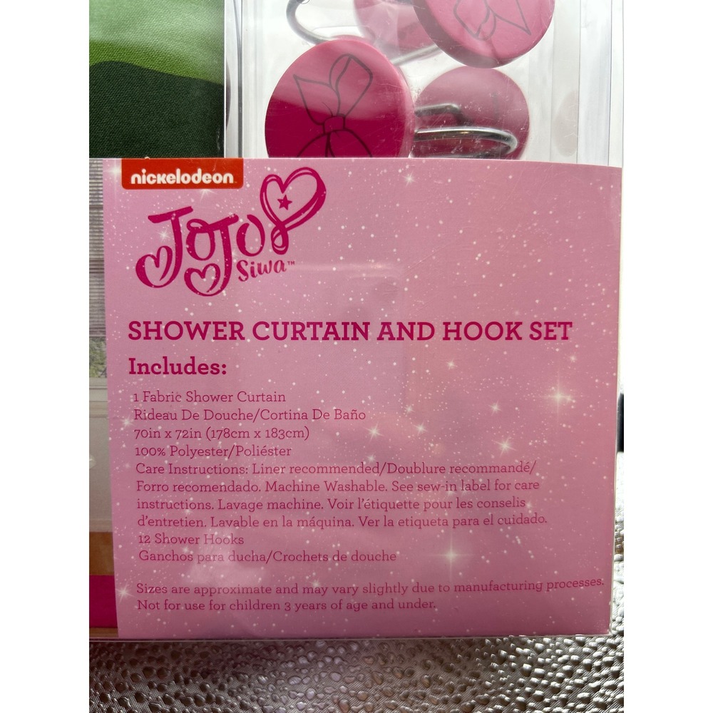 Nickelodeon JoJo Siwa Shower Curtain and Hook‎ Set Kids Fabric Bathroom Decor - Picture 8 of 8